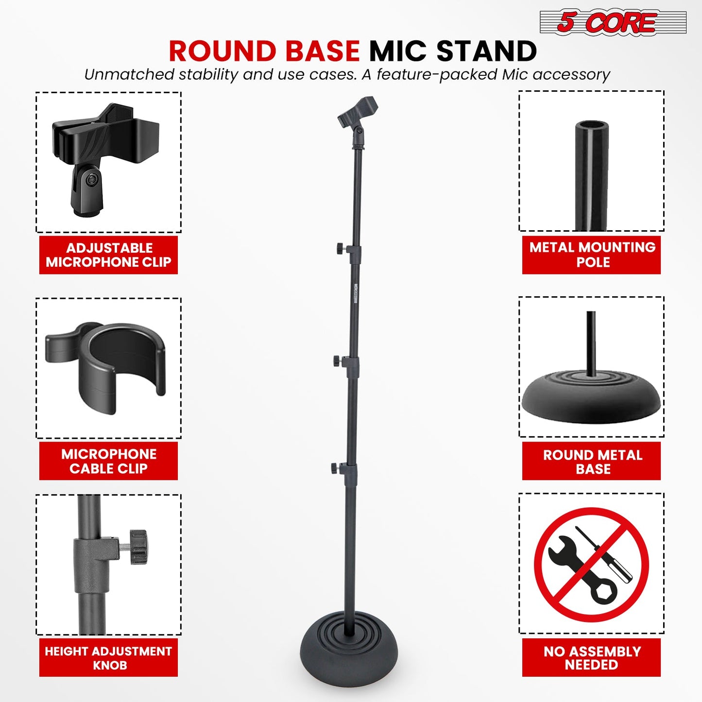 5Core Mic Stand Floor Adjustable Universal Heavy Duty Microphone