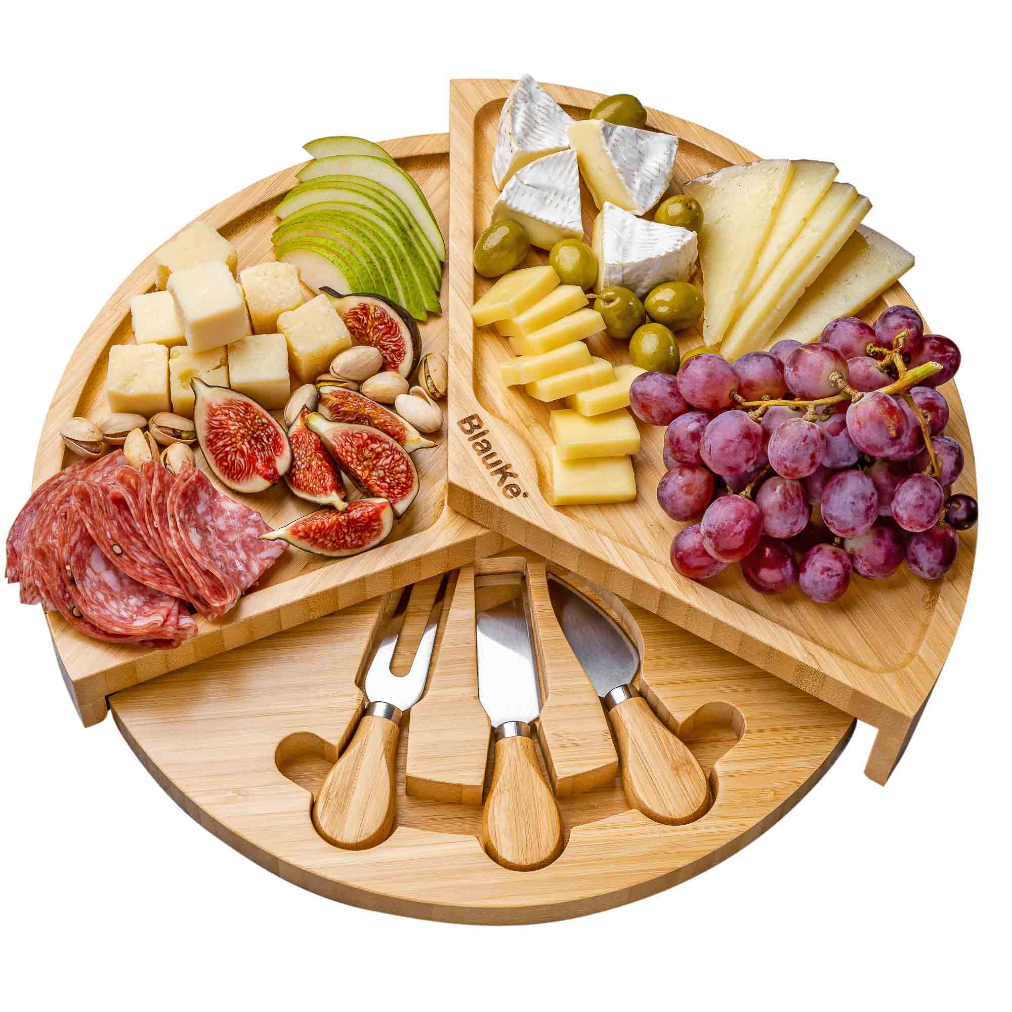 Bamboo Cheese Board and Knife Set - 14 Inch Swiveling Charcuterie Main image