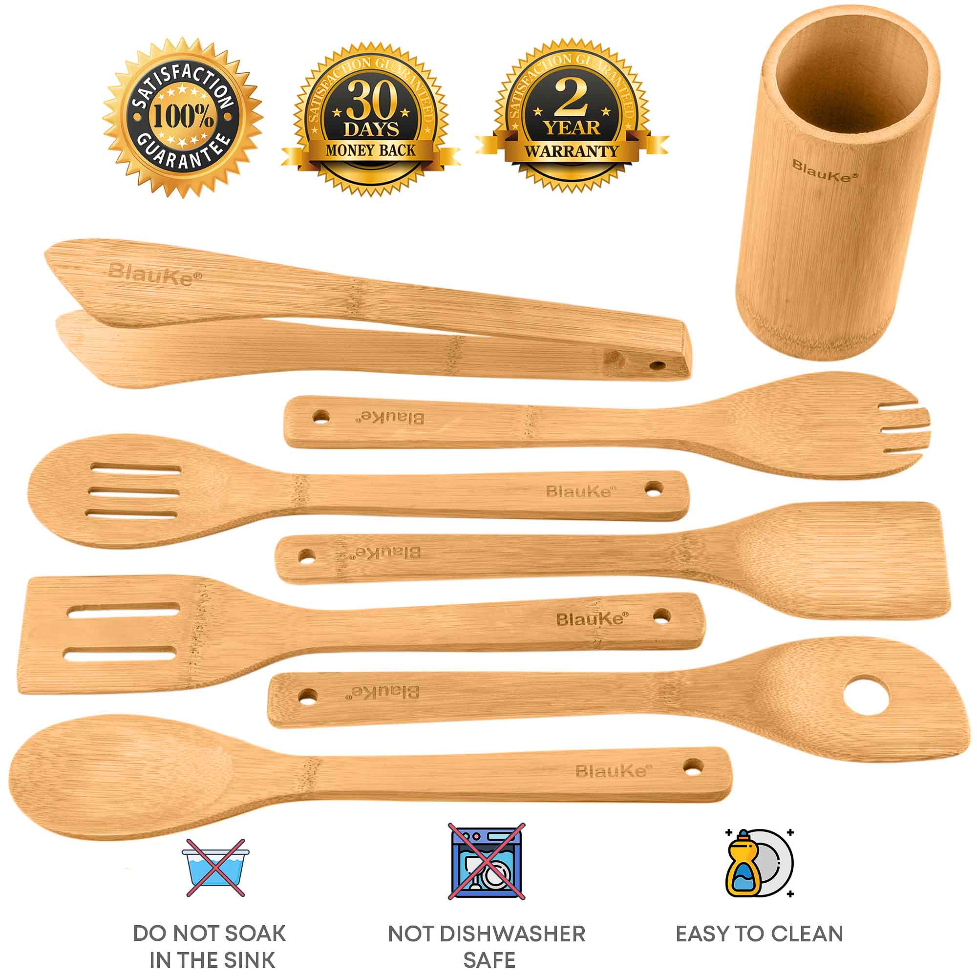 Bamboo Kitchen Utensils Set 8-Pack - Wooden Cooking Utensils for Secondary image