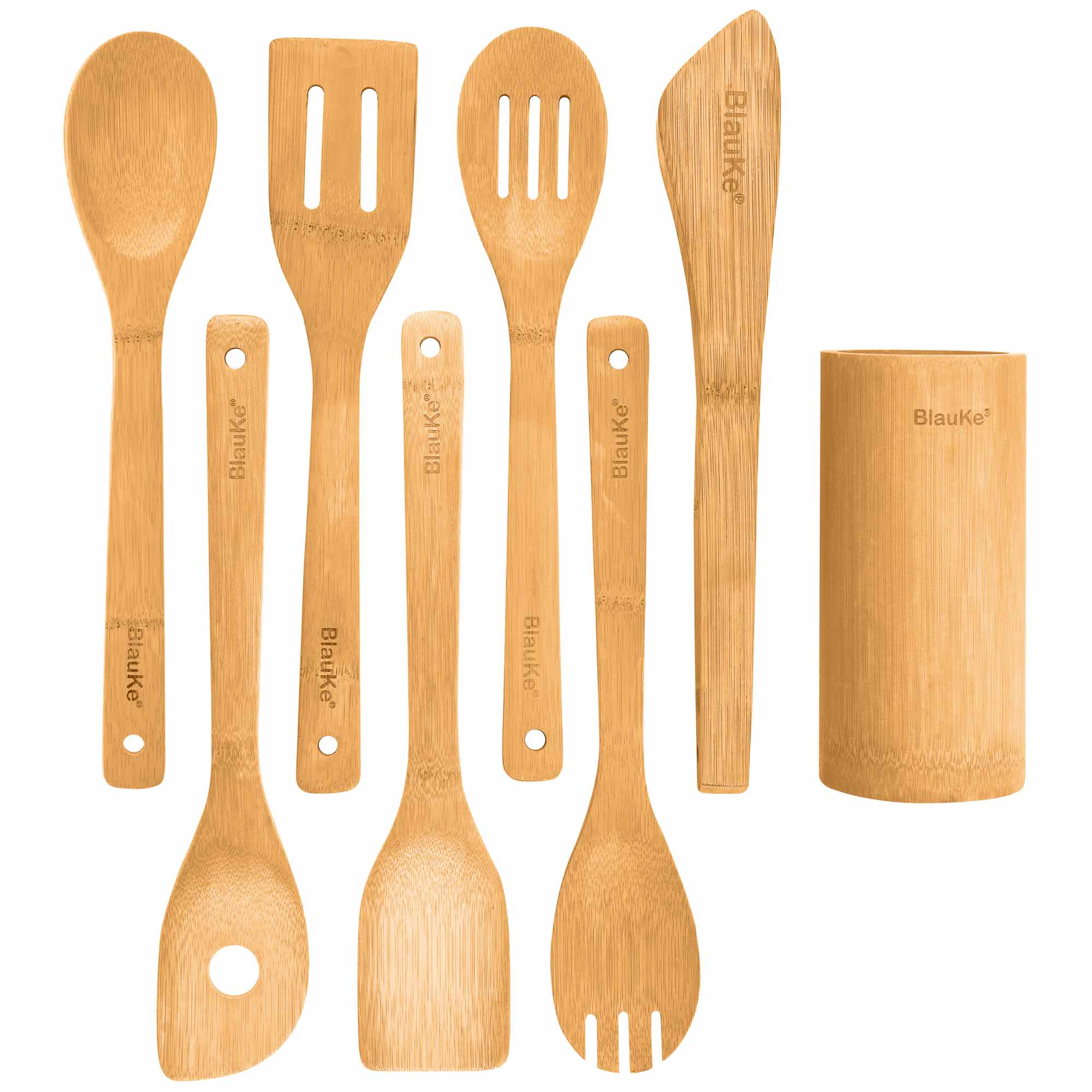 Bamboo Kitchen Utensils Set 8-Pack - Wooden Cooking Utensils for Main image