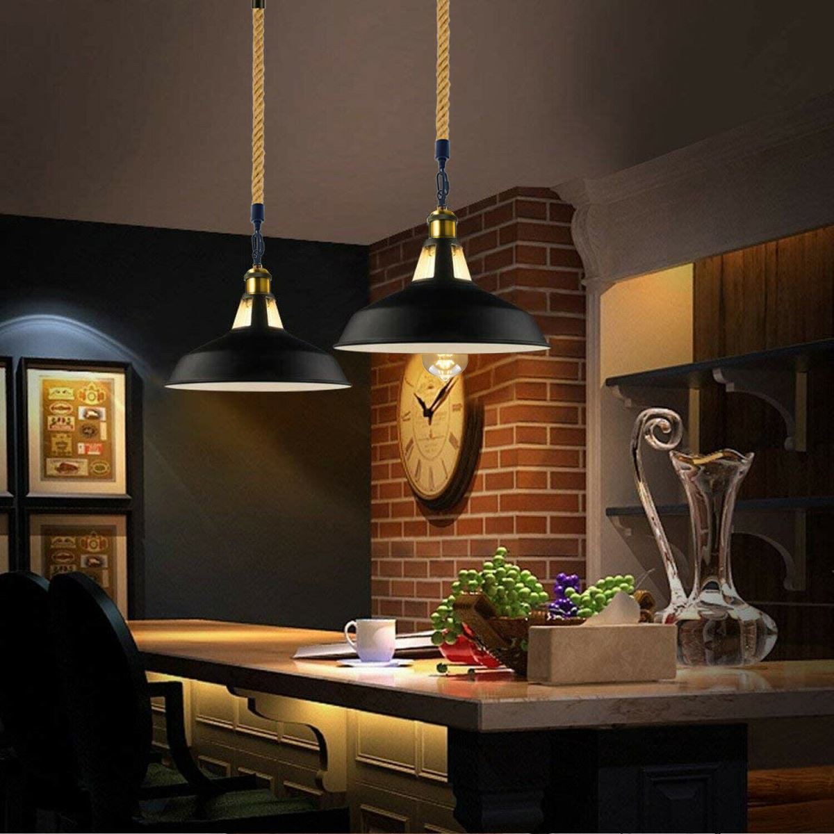 Slotted Shape Metal Ceiling Pendant Light Modern Hemp Hanging Retro Main image