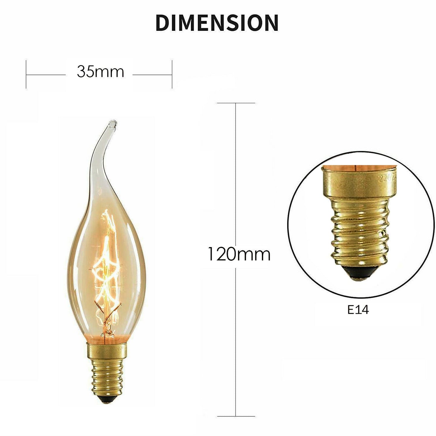 C35 E14 60W Edison Antique Filament Spiral Lamp Light Bulb~1666