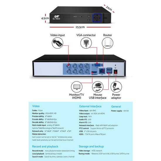 UL Tech 1080P 8 Channel HDMI CCTV Security Camera with 1TB Hard Drive