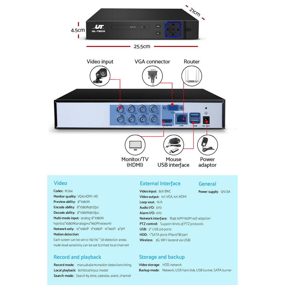 UL-tech CCTV Camera Home Security System 8CH DVR 1080P 1TB Hard Drive