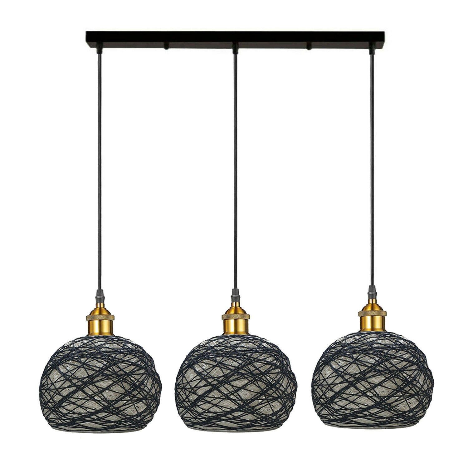 3 Head Wicker Globe Shape Pendant Shade Retro Hanging Ceiling Lamp Main image