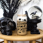 16oz Groovy Halloween w/ bats Glass Cup with Bamboo Lid & Straw