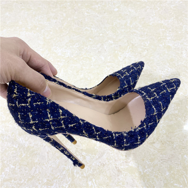 New Woven High Heels 12CM Pointed Toe Stiletto Pumps All-Match Women's