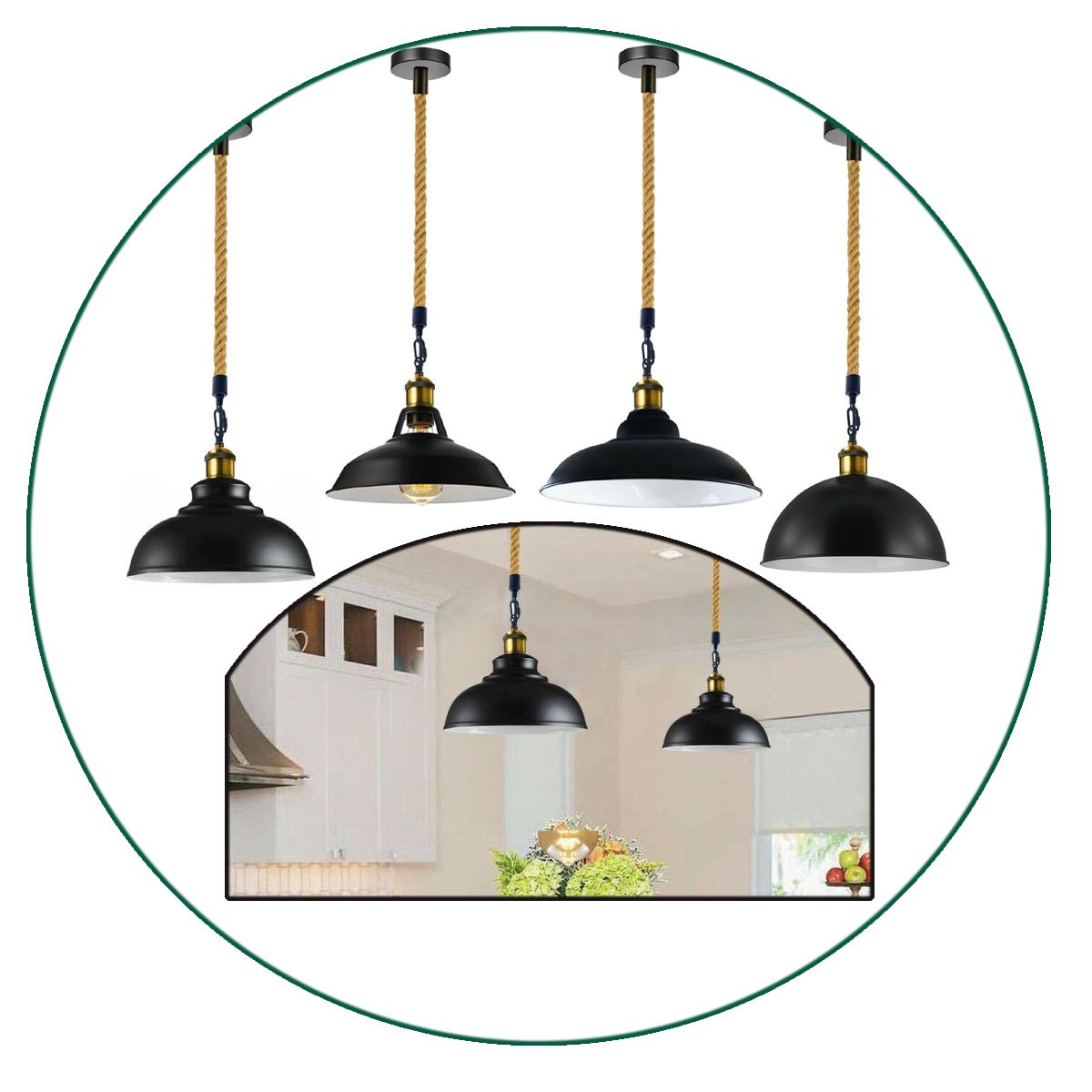 Metal Ceiling Pendant Light Modern Hemp Hanging Retro Lamps~1641 Main image