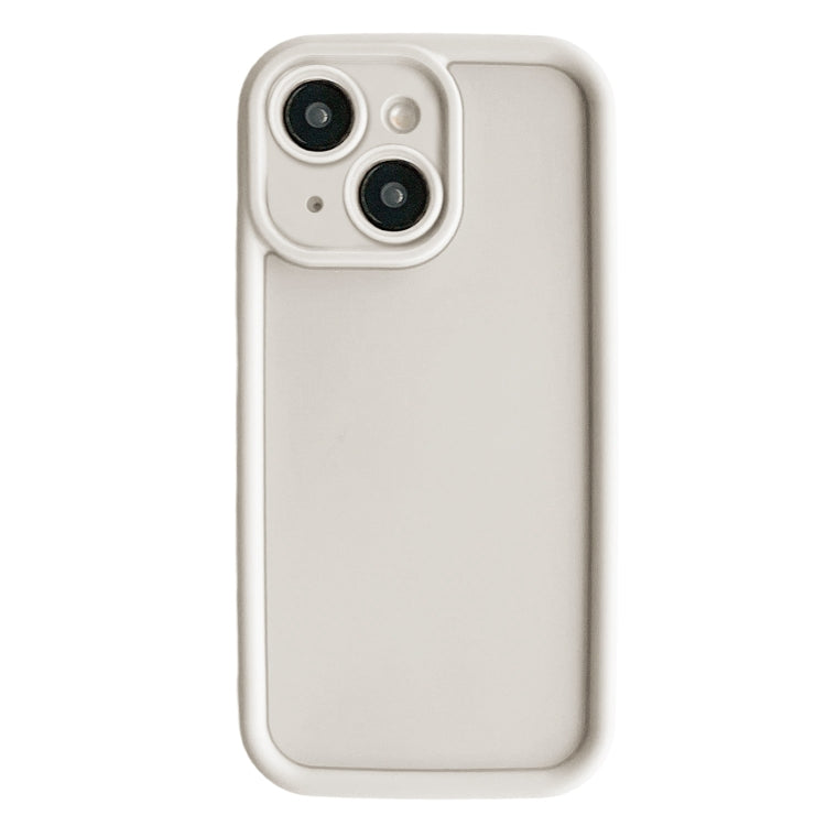 For iPhone 15 Fine Hole Shockproof Frame Frosted TPU Phone Case(Beige)