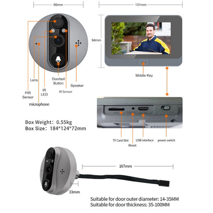 ESCAM C87 1080P 4.3 inch Smart WiFi Digital Door Viewer Supports