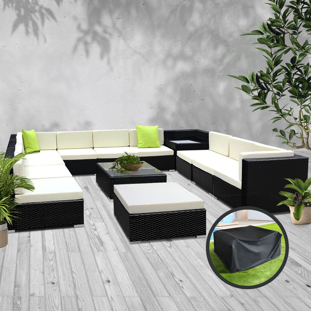 Gardeon 13PC Sofa Set with Storage Cover Outdoor Furniture Wicker