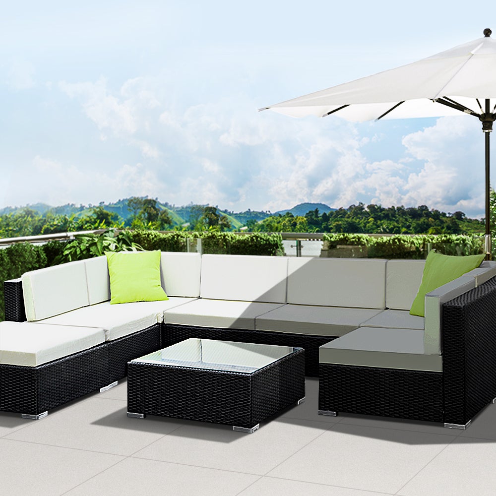 Gardeon 8PC Sofa Set with Storage Cover Outdoor Furniture Wicker