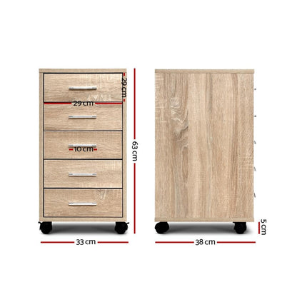 5 Drawer Filing Cabinet Storage Drawers Wood Study Office School File