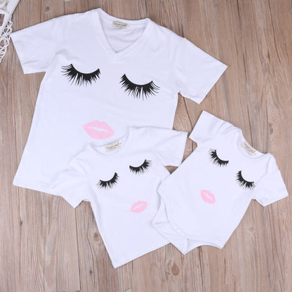 Family Matching Sets Outfit Eyelash Lips Printed