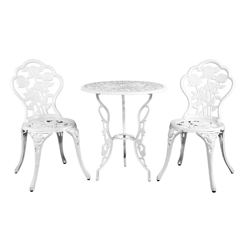 Gardeon Outdoor Furniture Chairs Table 3pc Aluminium Bistro White Main image