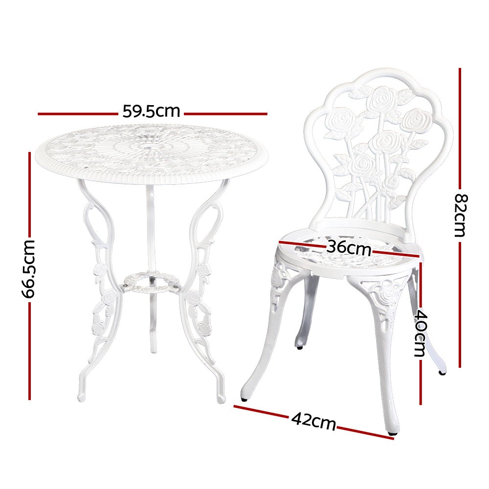 Gardeon Outdoor Furniture Chairs Table 3pc Aluminium Bistro White Secondary image