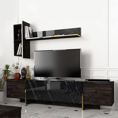 TV Furniture Set MICHA melamine Black Marble Effect