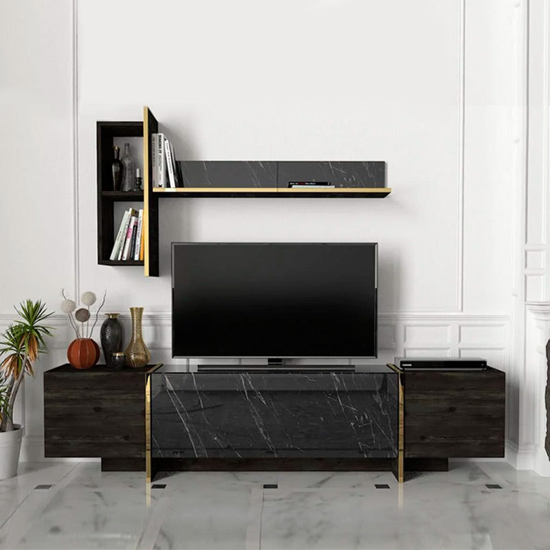 TV Furniture Set MICHA melamine Black Marble Effect