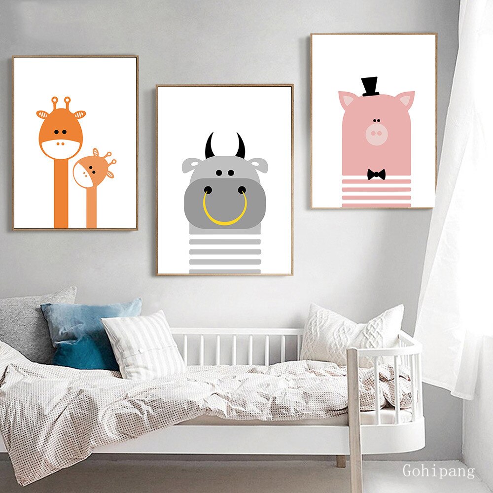 Giraffe Cattle Canvas Painting Nursery Wall Main image