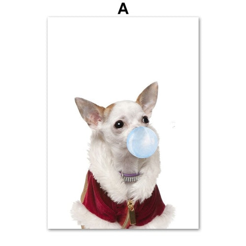 Dog Coat Blue Bubble Animals Wall Art