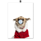 Dog Coat Blue Bubble Animals Wall Art