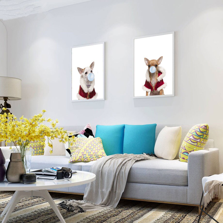 Dog Coat Blue Bubble Animals Wall Art Secondary image
