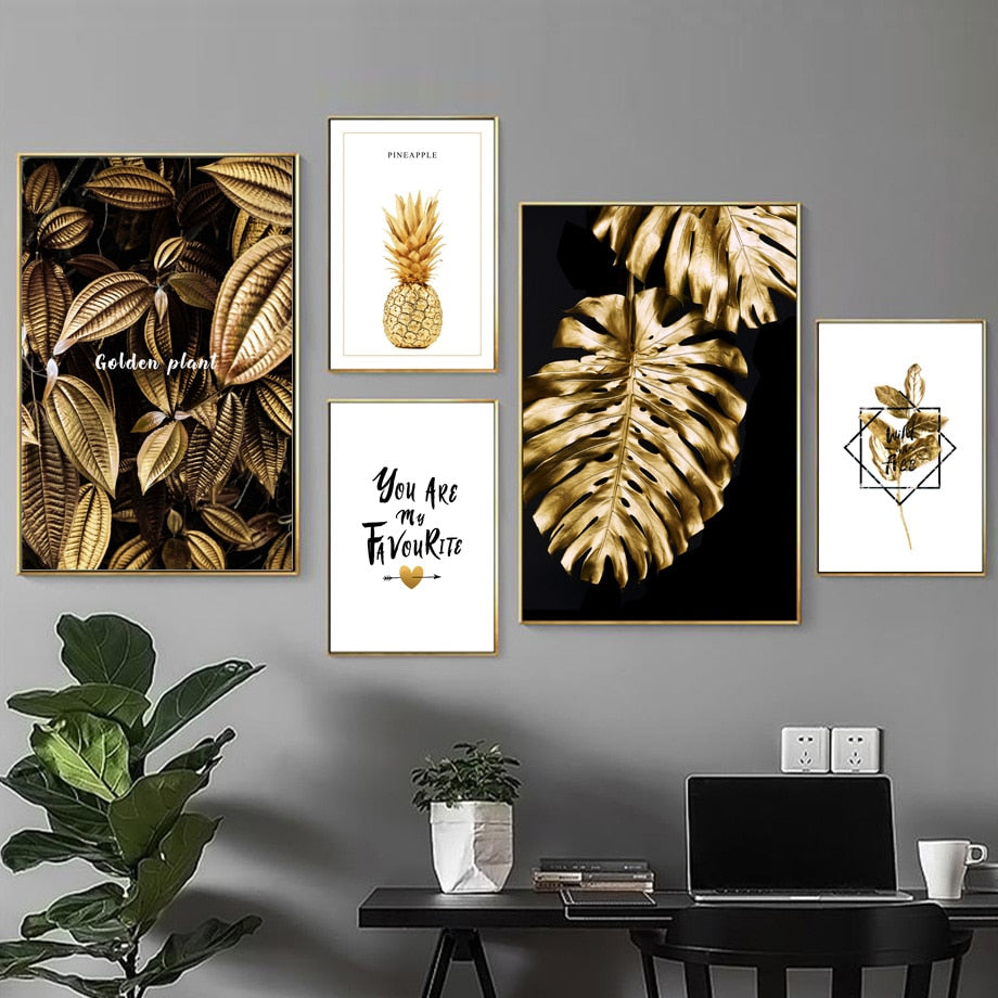 Golden Plant Palm Leaf Pineapple Quotes Wall Art Main image