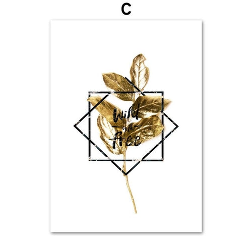 Golden Plant Palm Leaf Pineapple Quotes Wall Art