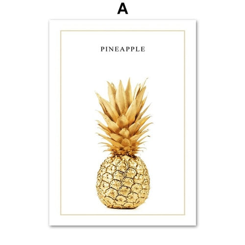 Golden Plant Palm Leaf Pineapple Quotes Wall Art