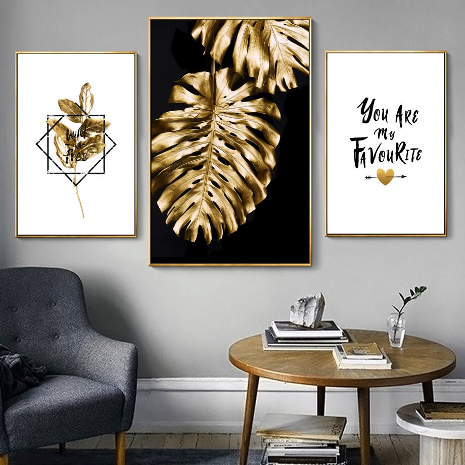 Golden Plant Palm Leaf Pineapple Quotes Wall Art Secondary image