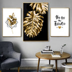 Golden Plant Palm Leaf Pineapple Quotes Wall Art