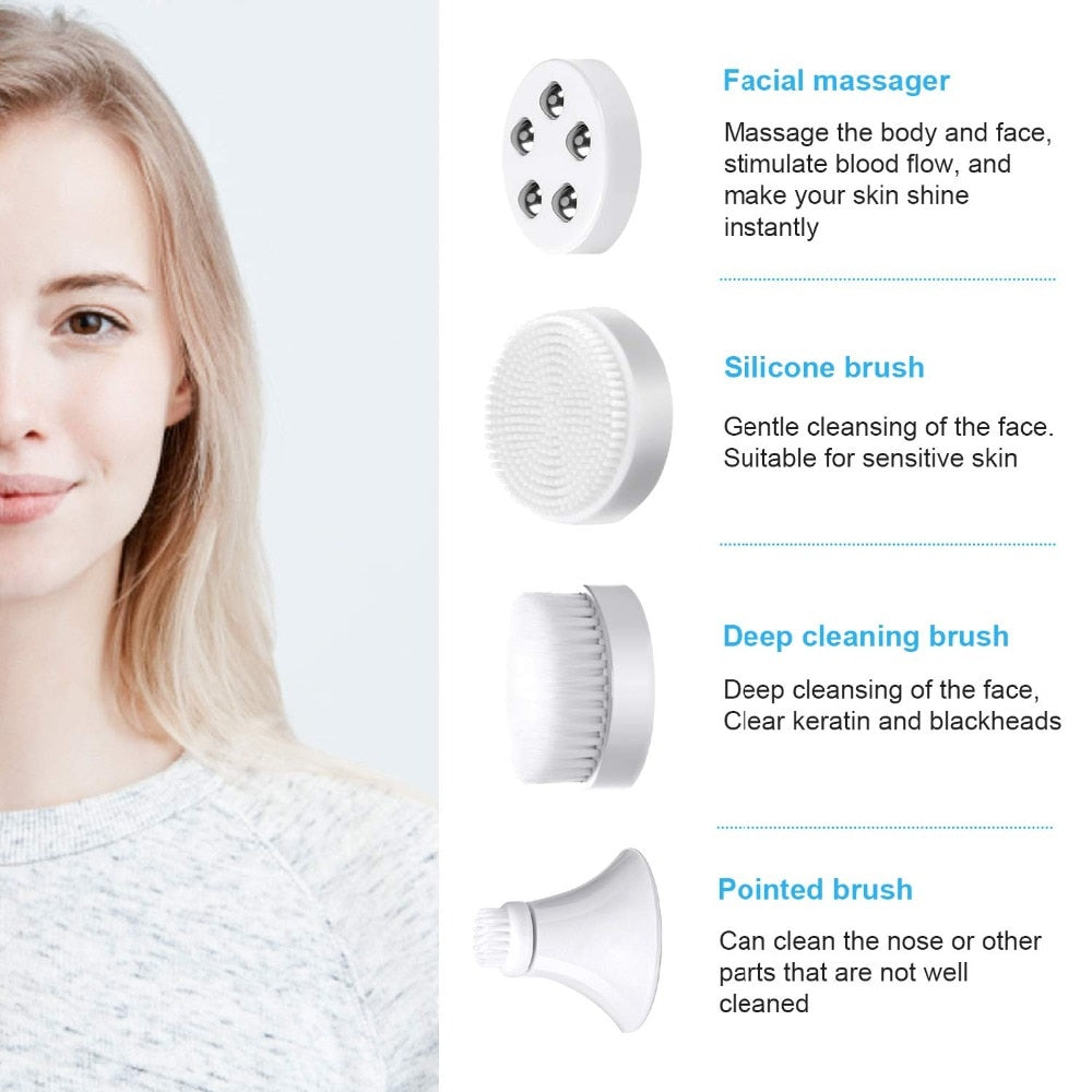 4 In 1 Electric Women Safe Wash Facial Cleansing Brush IPX6 USB Female