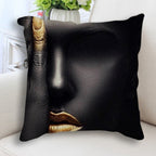Abstract Black Gold Woman Face Print Cushion Cover