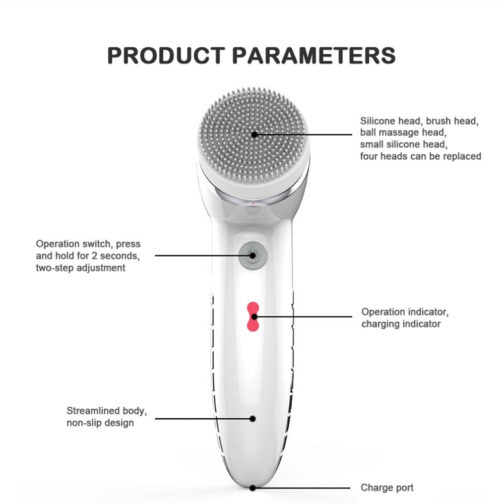 4 In 1 Electric Women Safe Wash Facial Cleansing Brush IPX6 USB Female