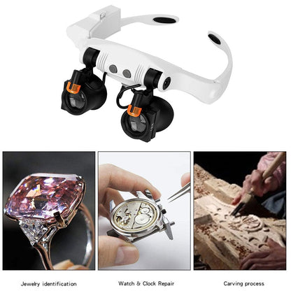 Magnifier Glass Adjustable Double Light Loupe Microscopes Jewelery