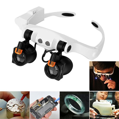 Magnifier Glass Adjustable Double Light Loupe Microscopes Jewelery