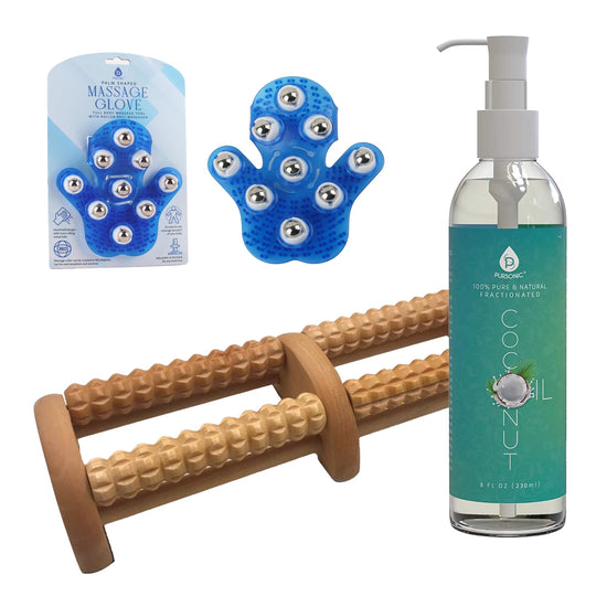 Pursonic Relaxation Gift Bundle: Palm Shaped Massage Glove, Wooden