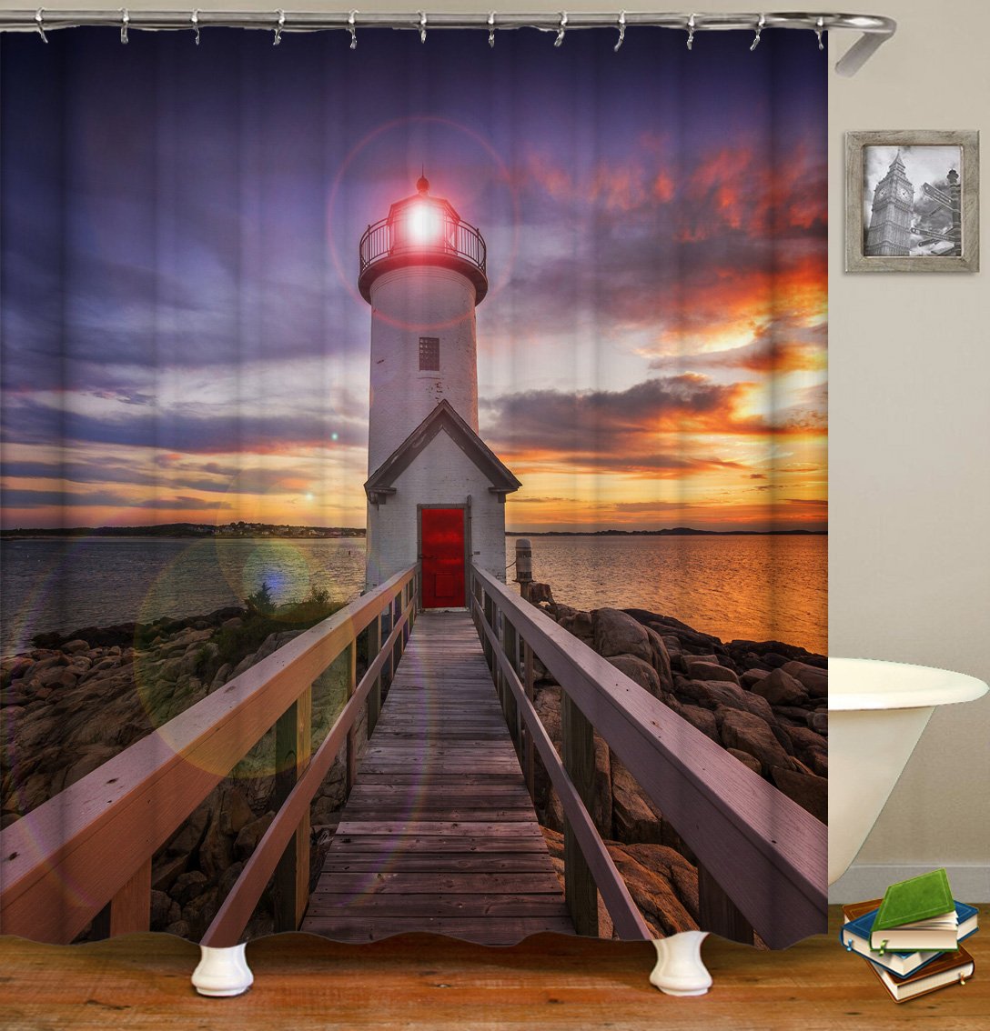 Lighthouse Sunset Shower Curtain Main image
