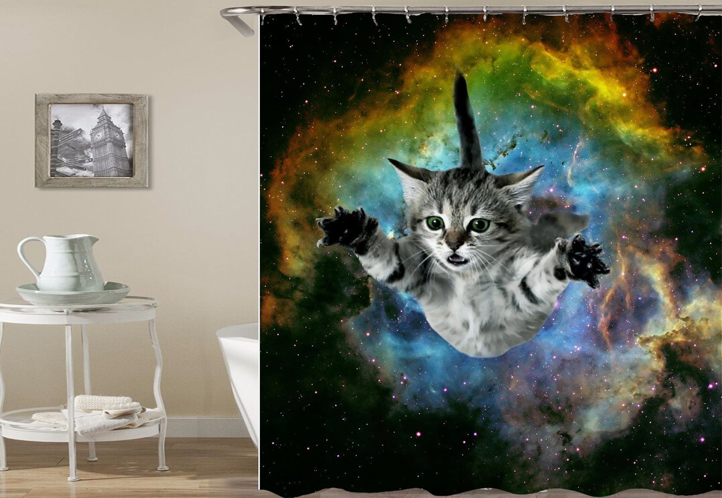 Floating In Space Cat Shower Curtain Main image