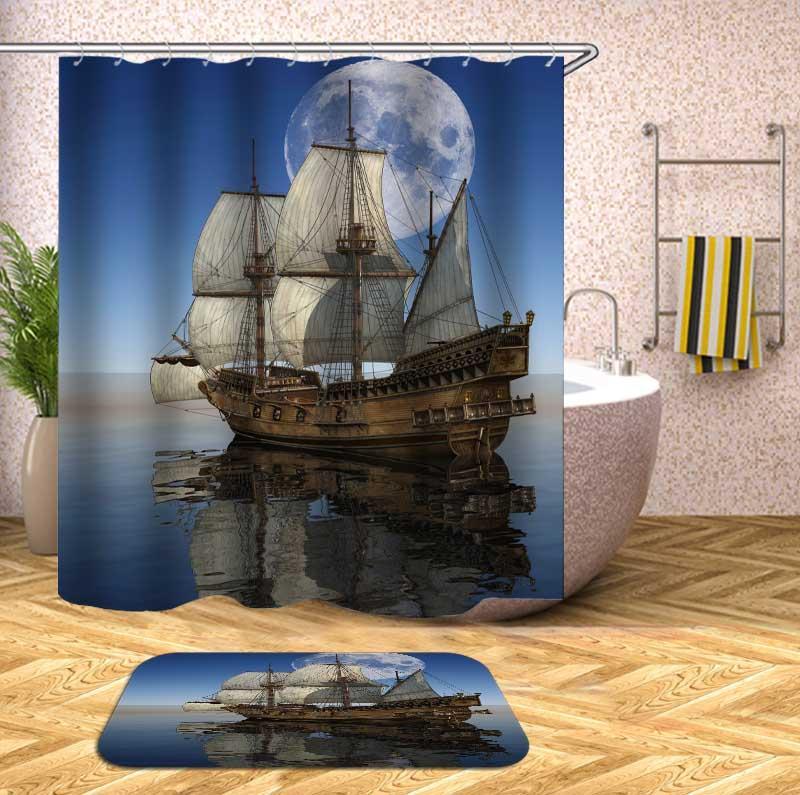 Old Style Sailing Ship Shower Curtain Main image