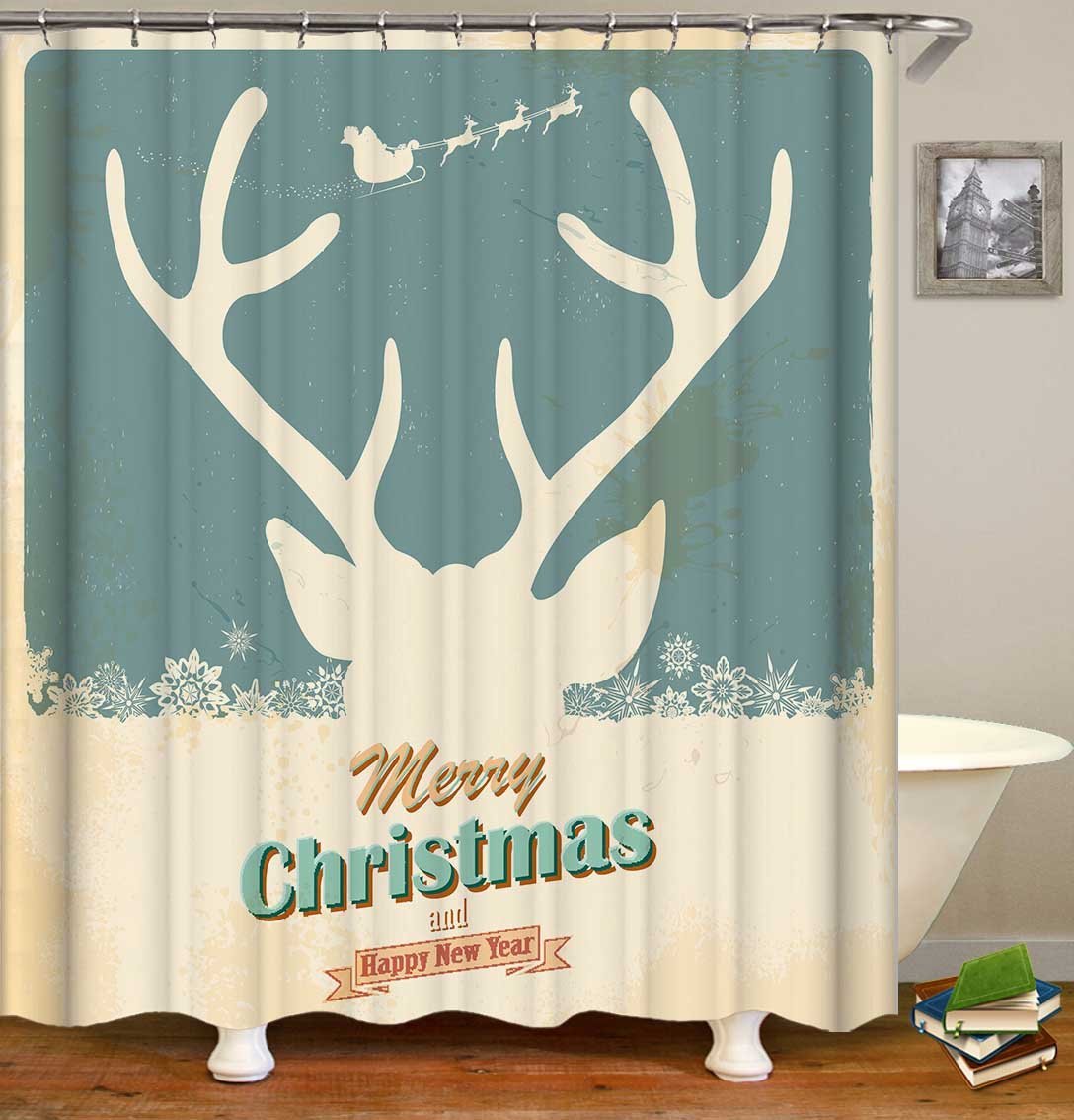 Reindeer Christmas Vintage Tin Plate Shower Curtain Main image