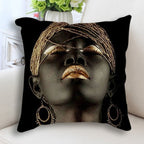 Abstract Black Gold Woman Face Print Cushion Cover