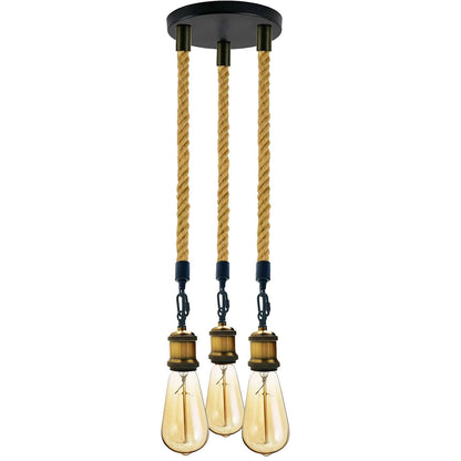Hemp Rope 3 Head Pendant Ceiling Light Retro Lamp~1931