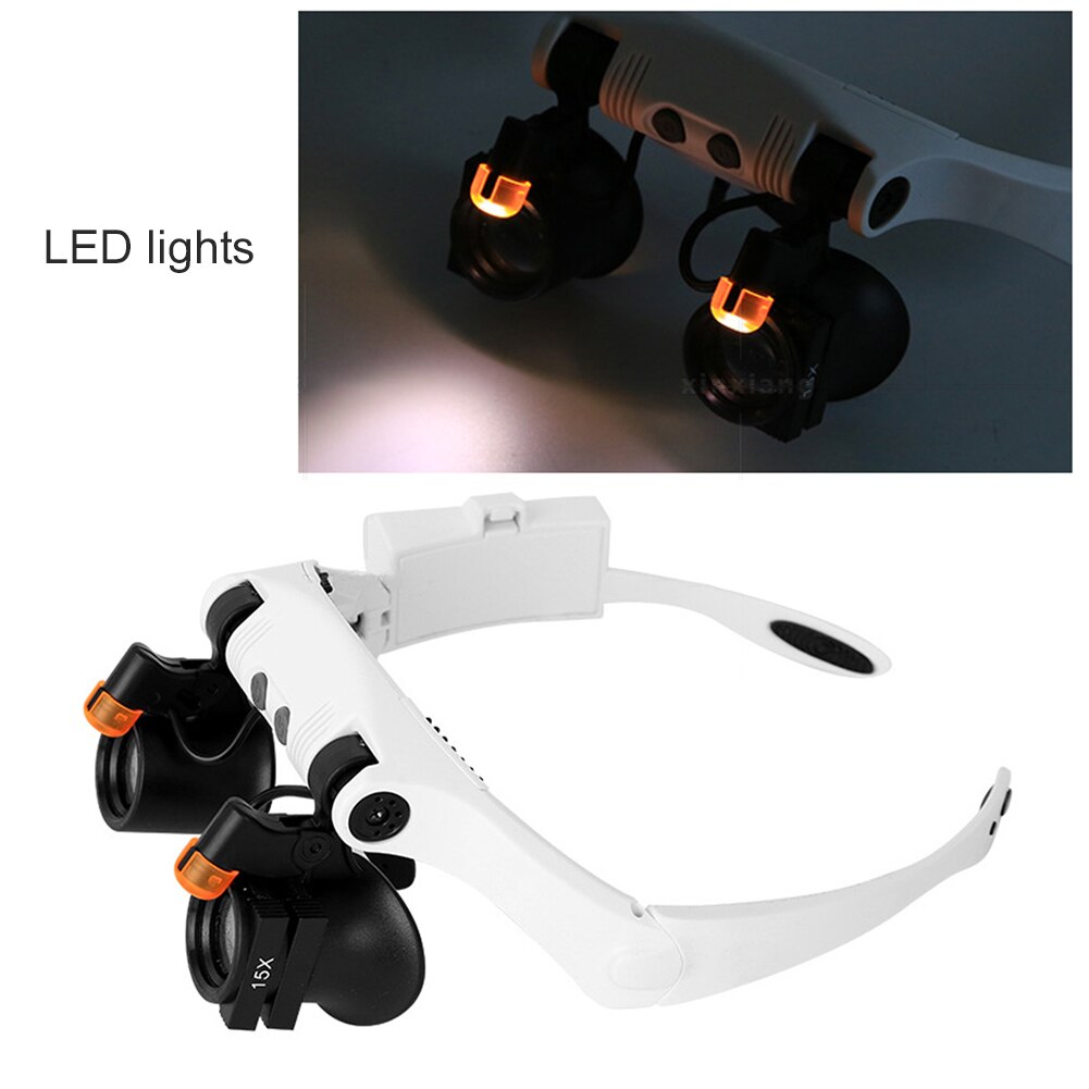 Magnifier Glass Adjustable Double Light Loupe Microscopes Jewelery