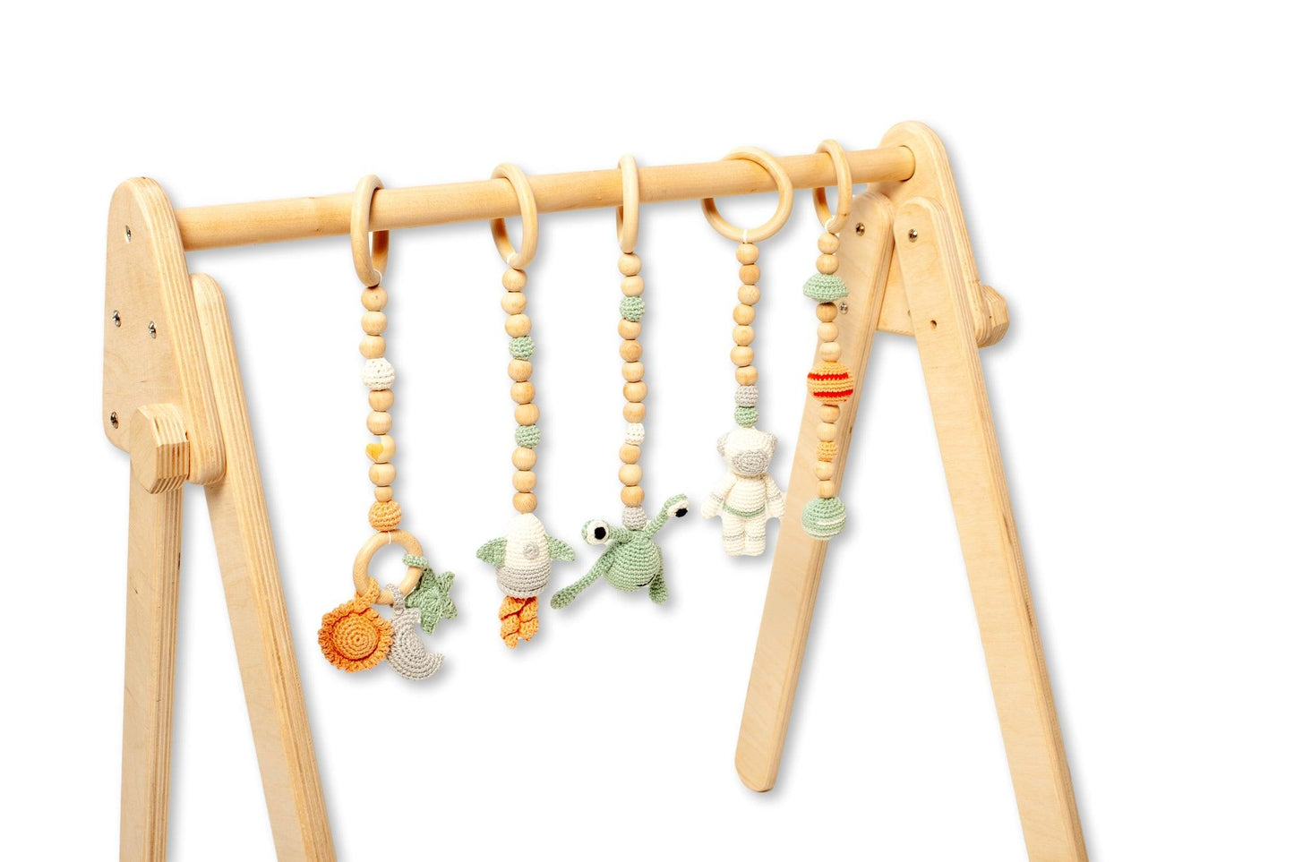 Montessori Baby Gym & Hanging Toys Set | Wooden Play Gym for Babies -