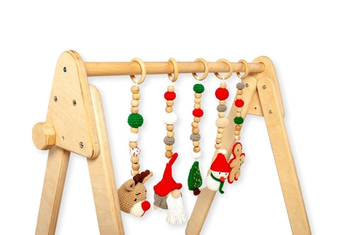 Montessori Baby Gym & Hanging Toys Set | Wooden Play Gym for Babies -