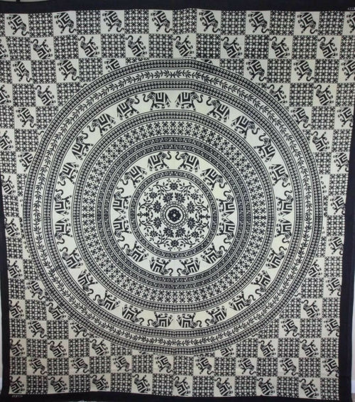 Checkerboard Floral & Elephant Mandala Tapestry Secondary image