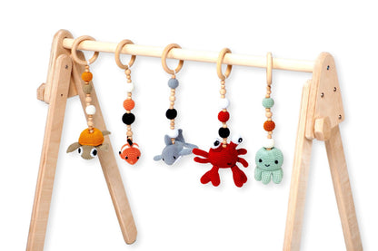 Montessori Baby Gym & Hanging Toys Set | Wooden Play Gym for Babies -