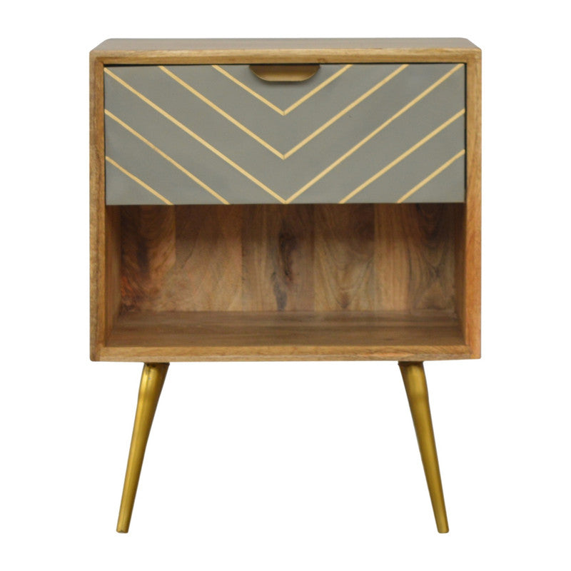 Sleek Cement Brass Inlay Bedside with Open Slot Main image