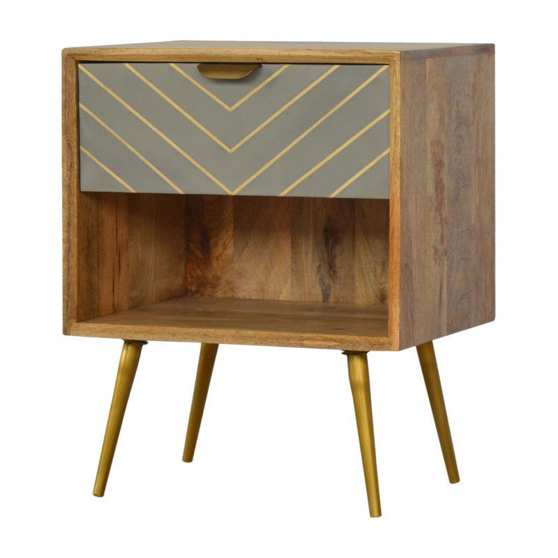 Sleek Cement Brass Inlay Bedside with Open Slot Secondary image